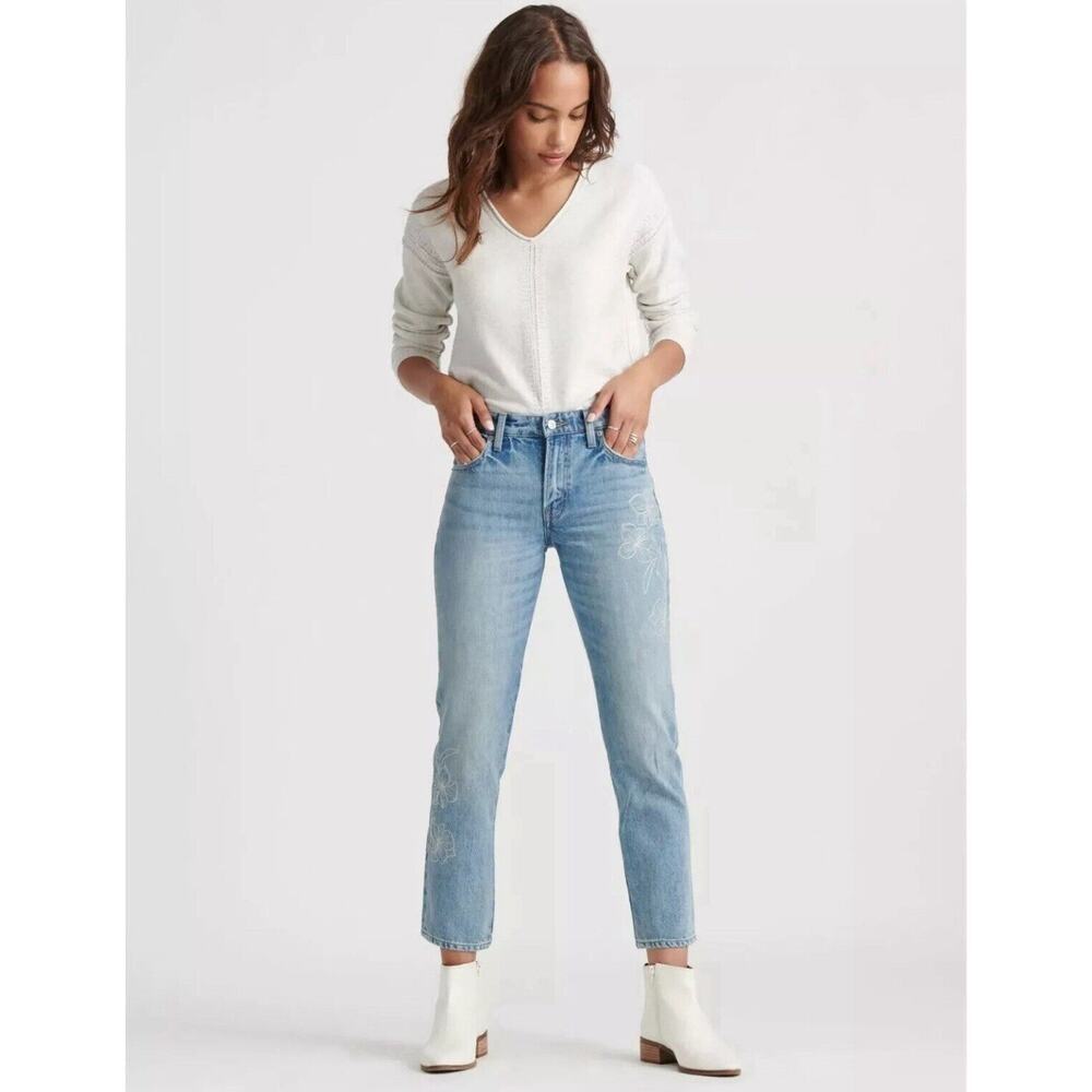 LUCKY BRAND SIENNA SLIM EMBROIDERED FLORAL BOYFRIEND JEAN NWOT SIZE 00/24